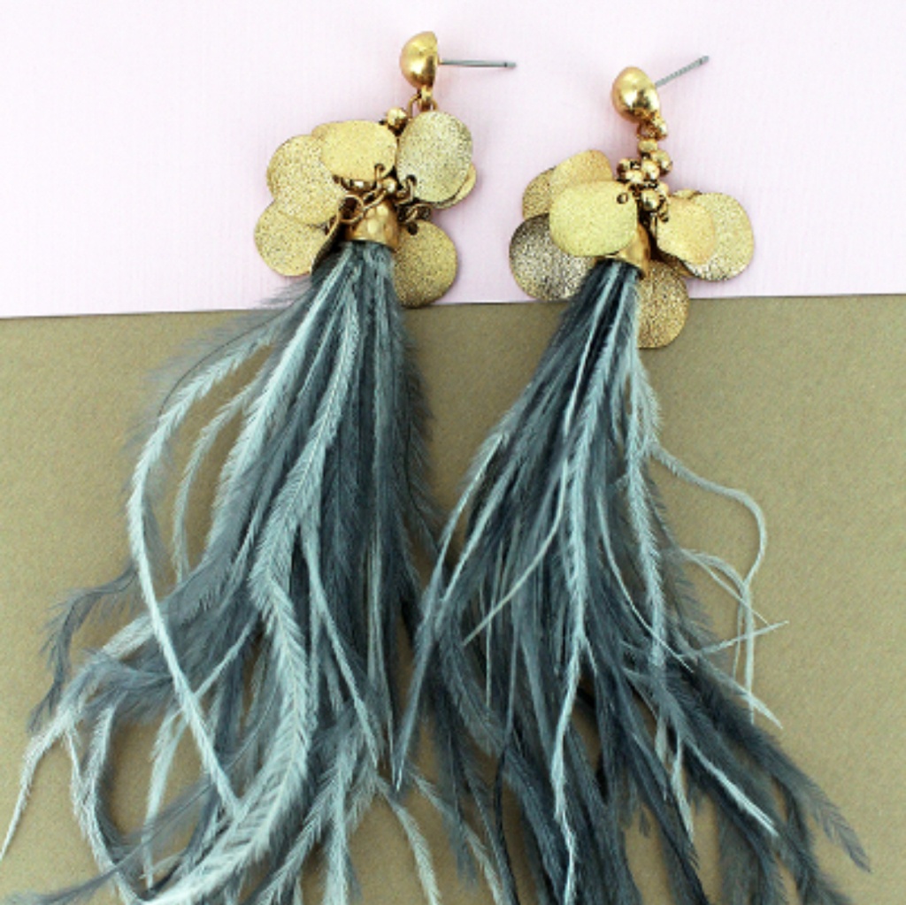 Gray Feather Tassel Earrings 10$